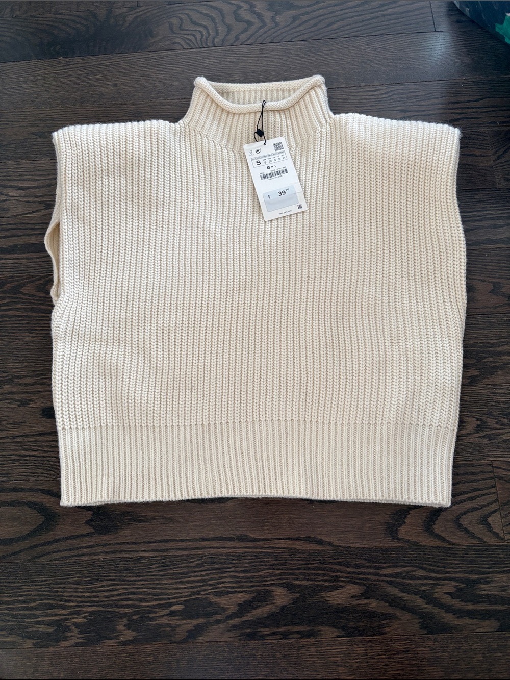 Zara Cream Sleeveless Knit Mock Neck Sweater Vest
